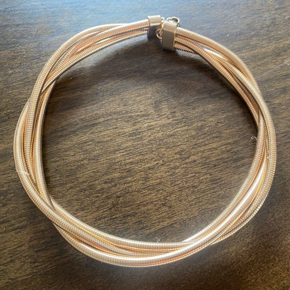 Multi-Strand Braided Herringbone Choker Necklace in Gold Tone
